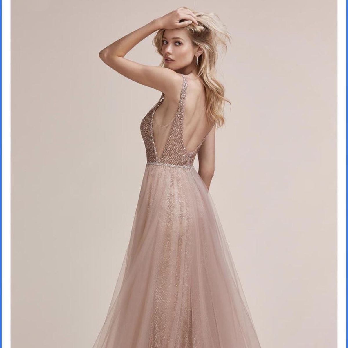 Size 6 Prom Sheer Nude A-line Dress on Queenly