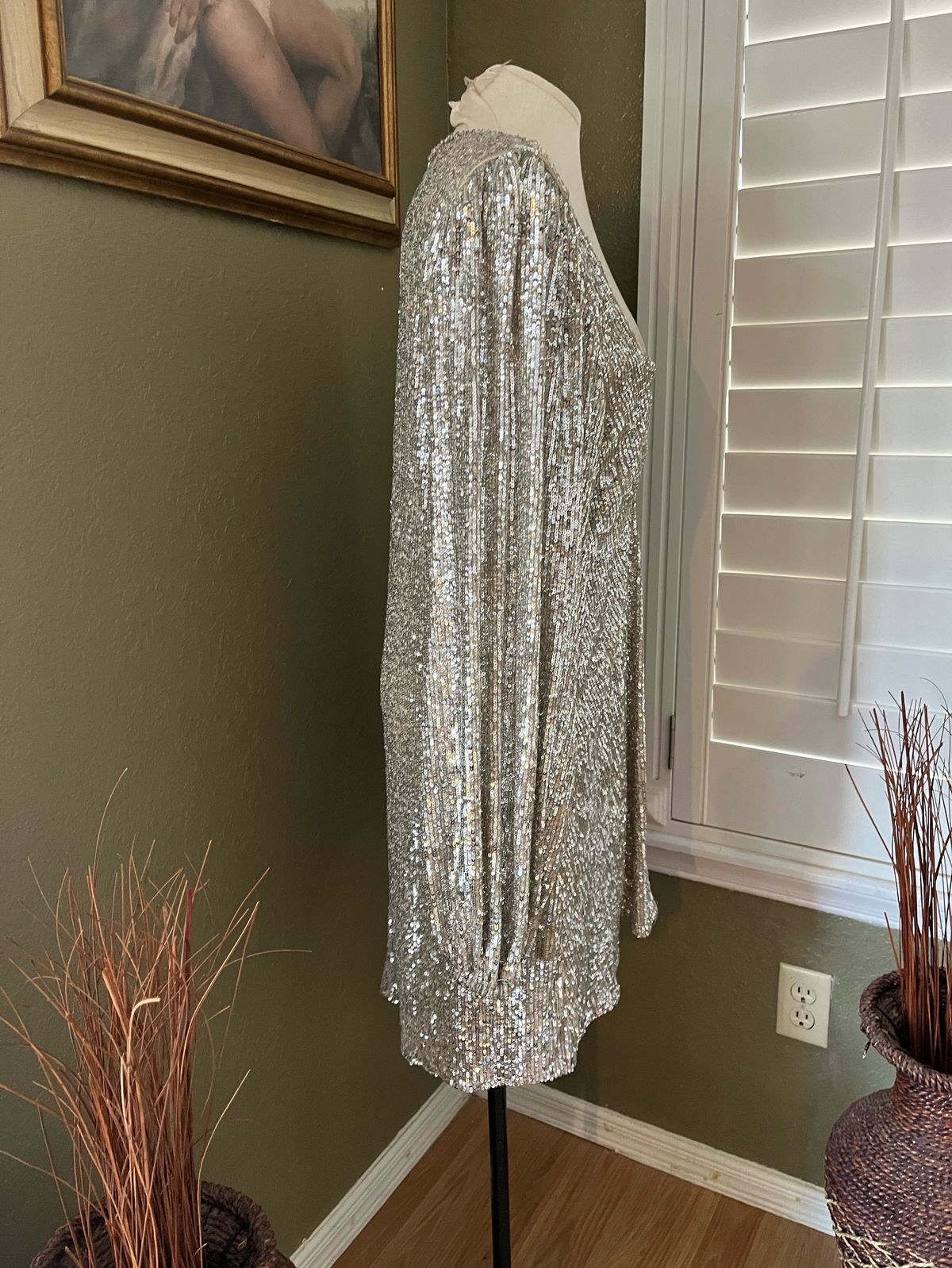 Size XL Long Sleeve Silver Floor Length Maxi on Queenly