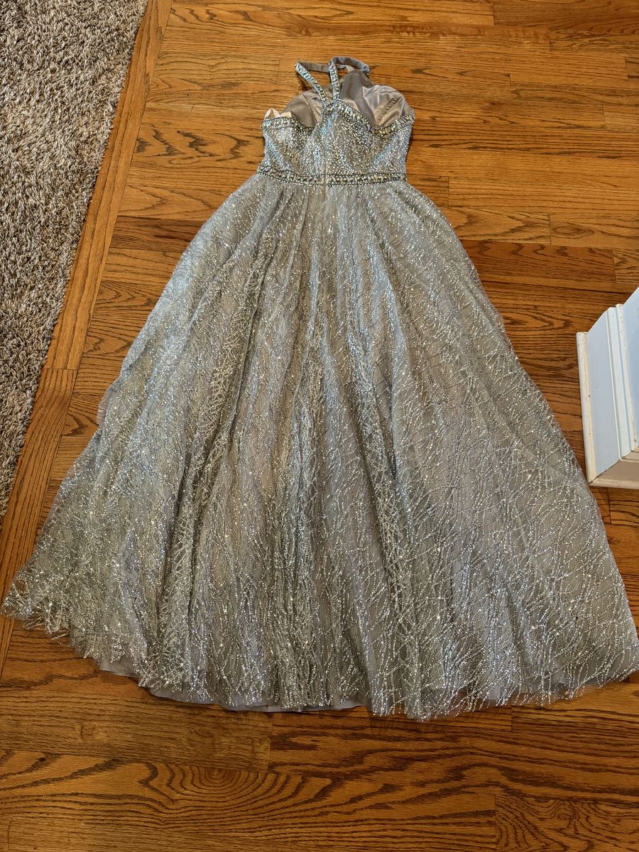 Tiffany Designs Size 8 Prom Halter Silver Ball Gown on Queenly