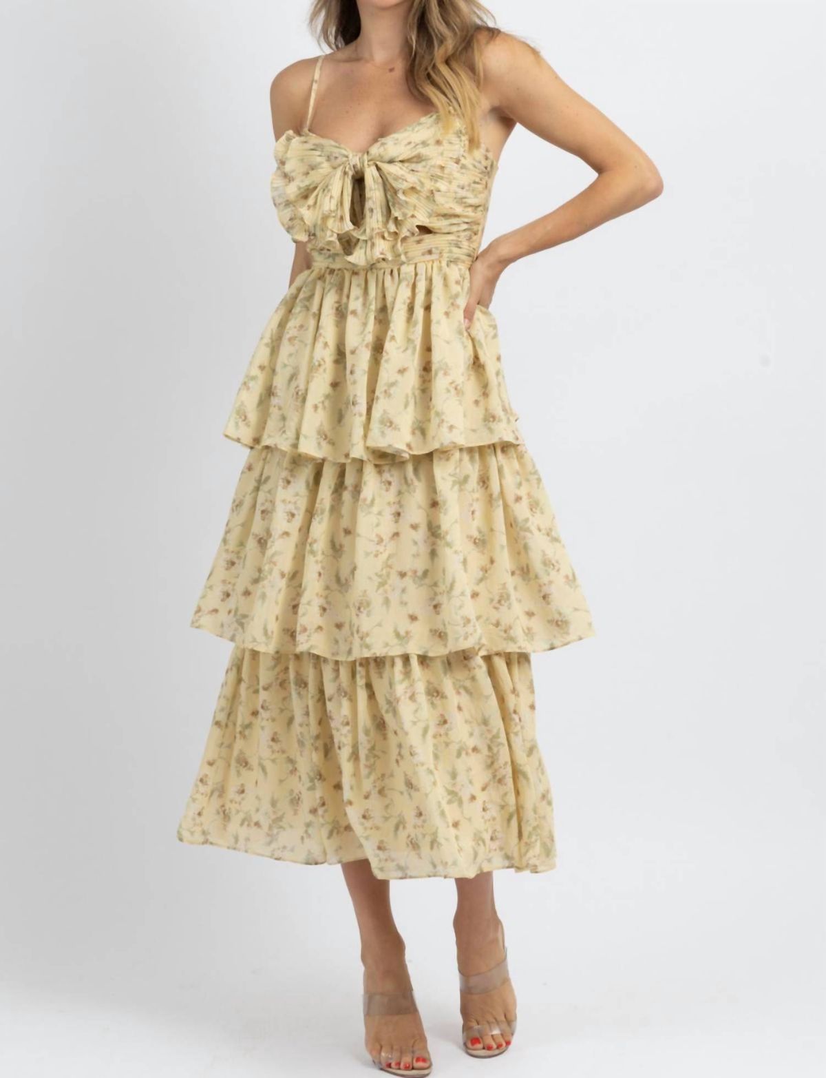Style 1-2161591195-2696 Sofie the Label Size L Floral Yellow Cocktail Dress on Queenly