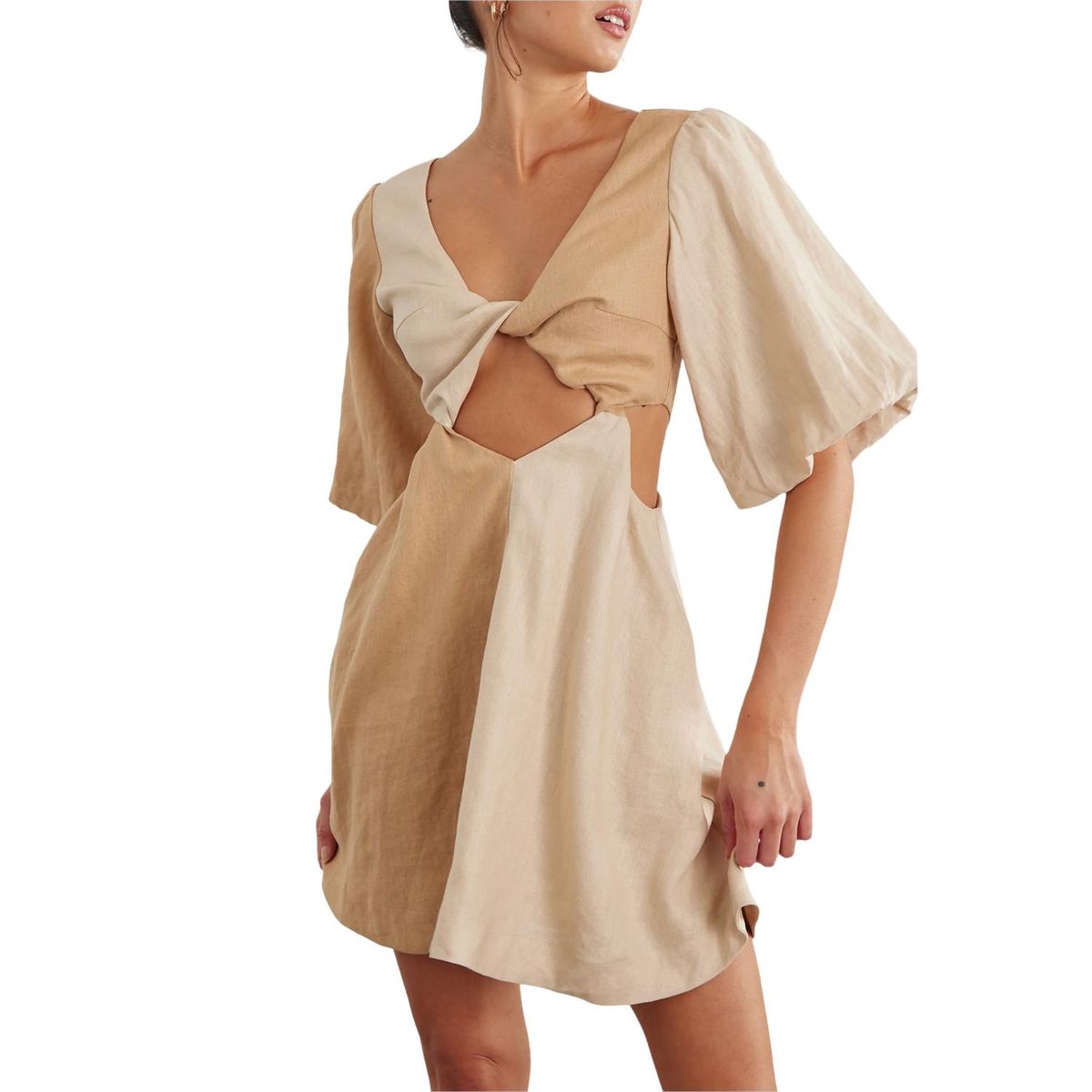 Style 1-234702376-2791 SOVERE Size L Plunge Nude Cocktail Dress on Queenly