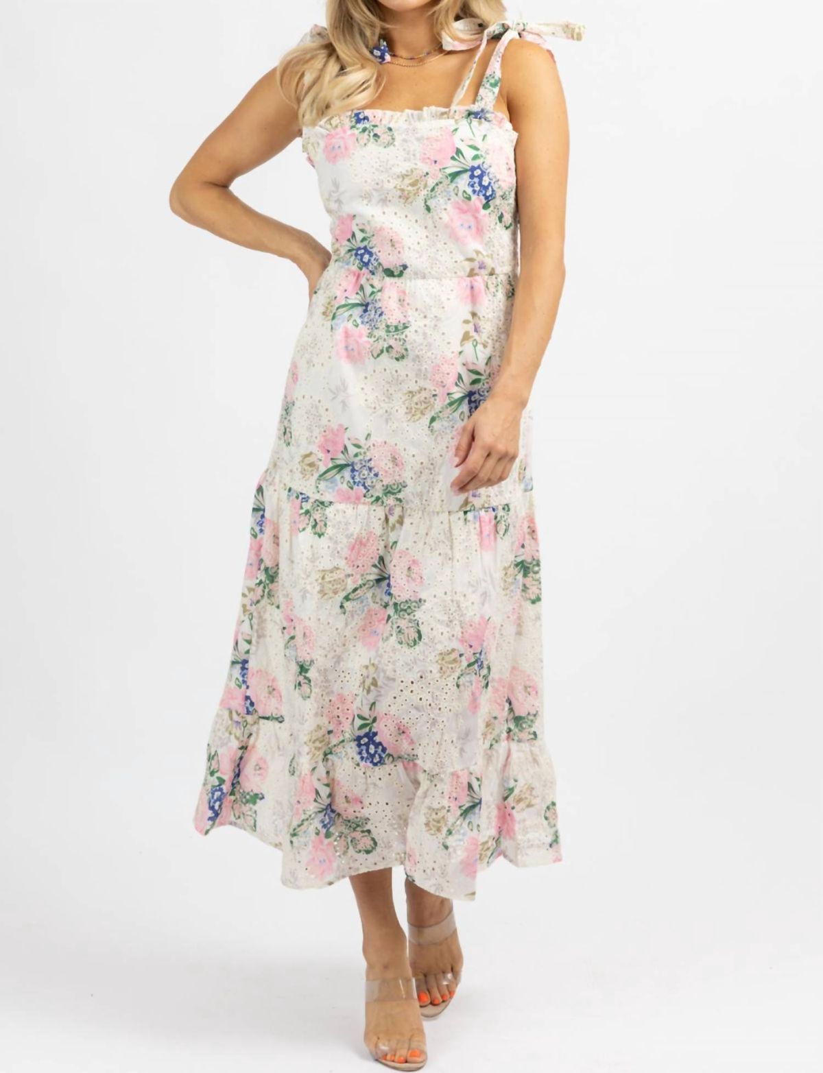 Style 1-2371114421-2696 SUNDAYUP Size L Floral White Cocktail Dress on Queenly
