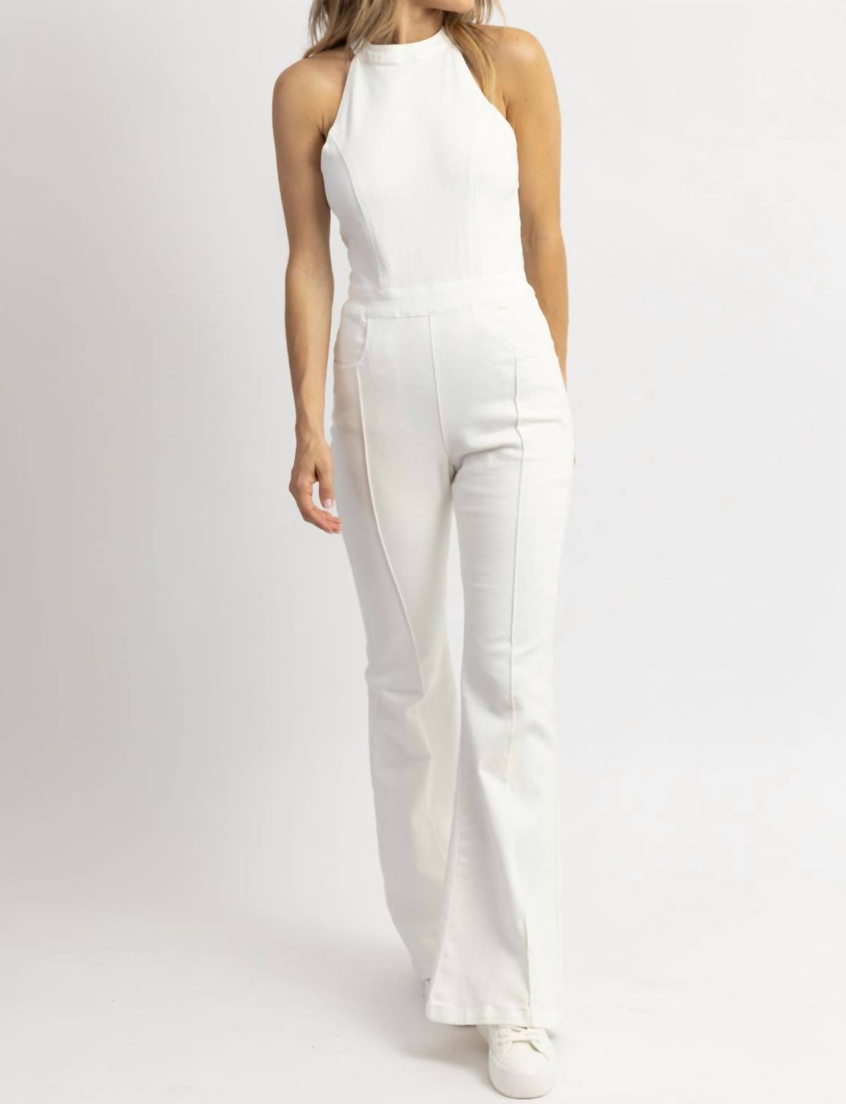 Style 1-243592473-2696 Peach Love Size L Halter White Formal Jumpsuit on Queenly