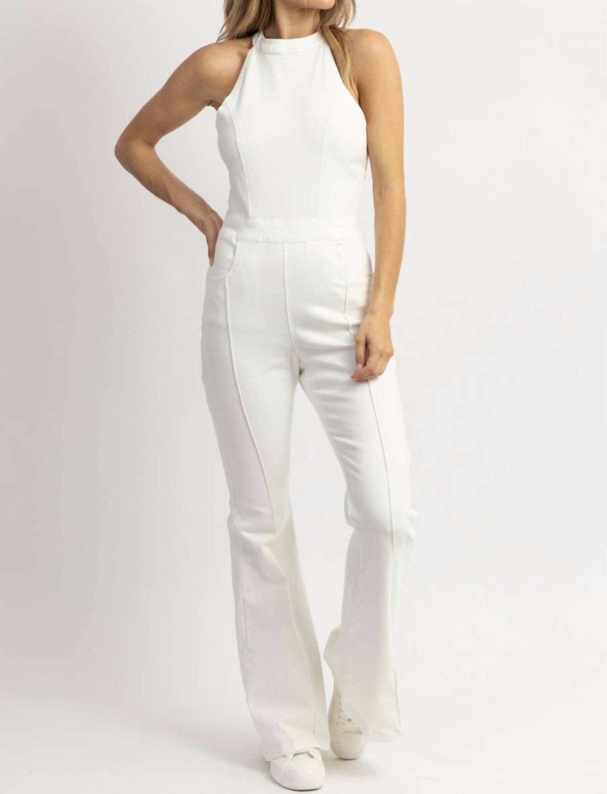 Style 1-243592473-2901 Peach Love Size M Halter White Formal Jumpsuit on Queenly