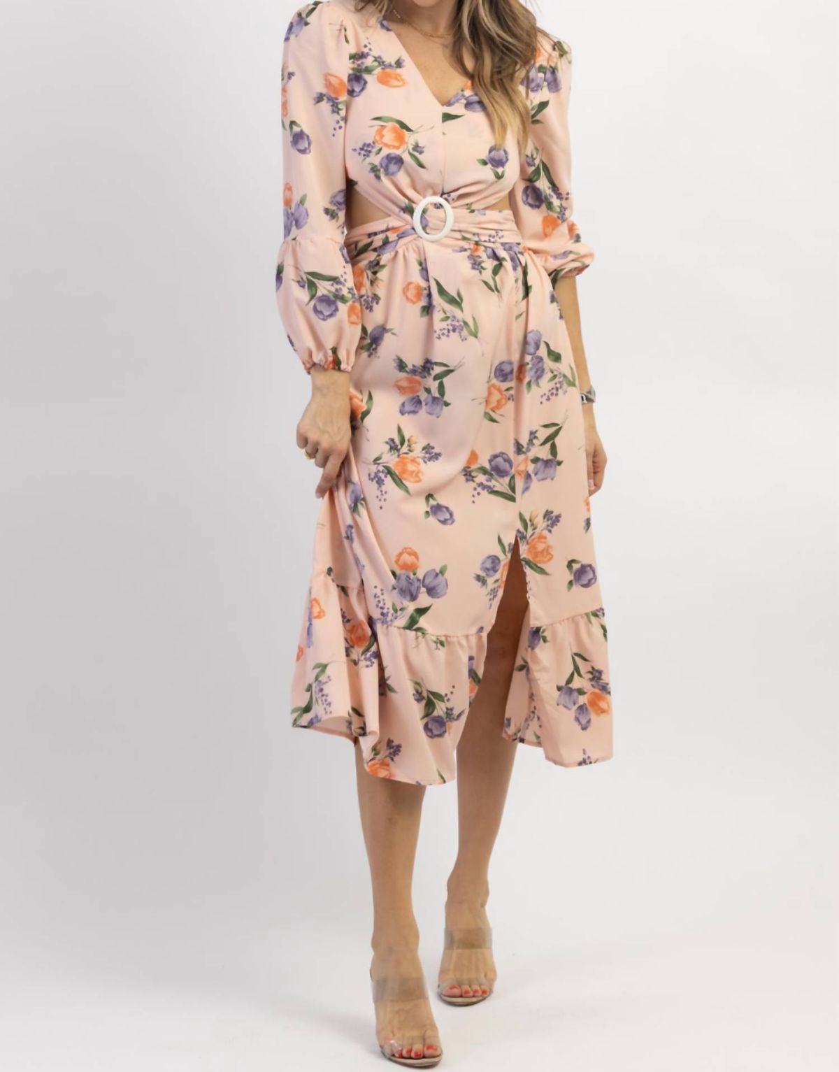 Style 1-259631249-2696 SUNDAYUP Size L Long Sleeve Floral Pink Cocktail Dress on Queenly