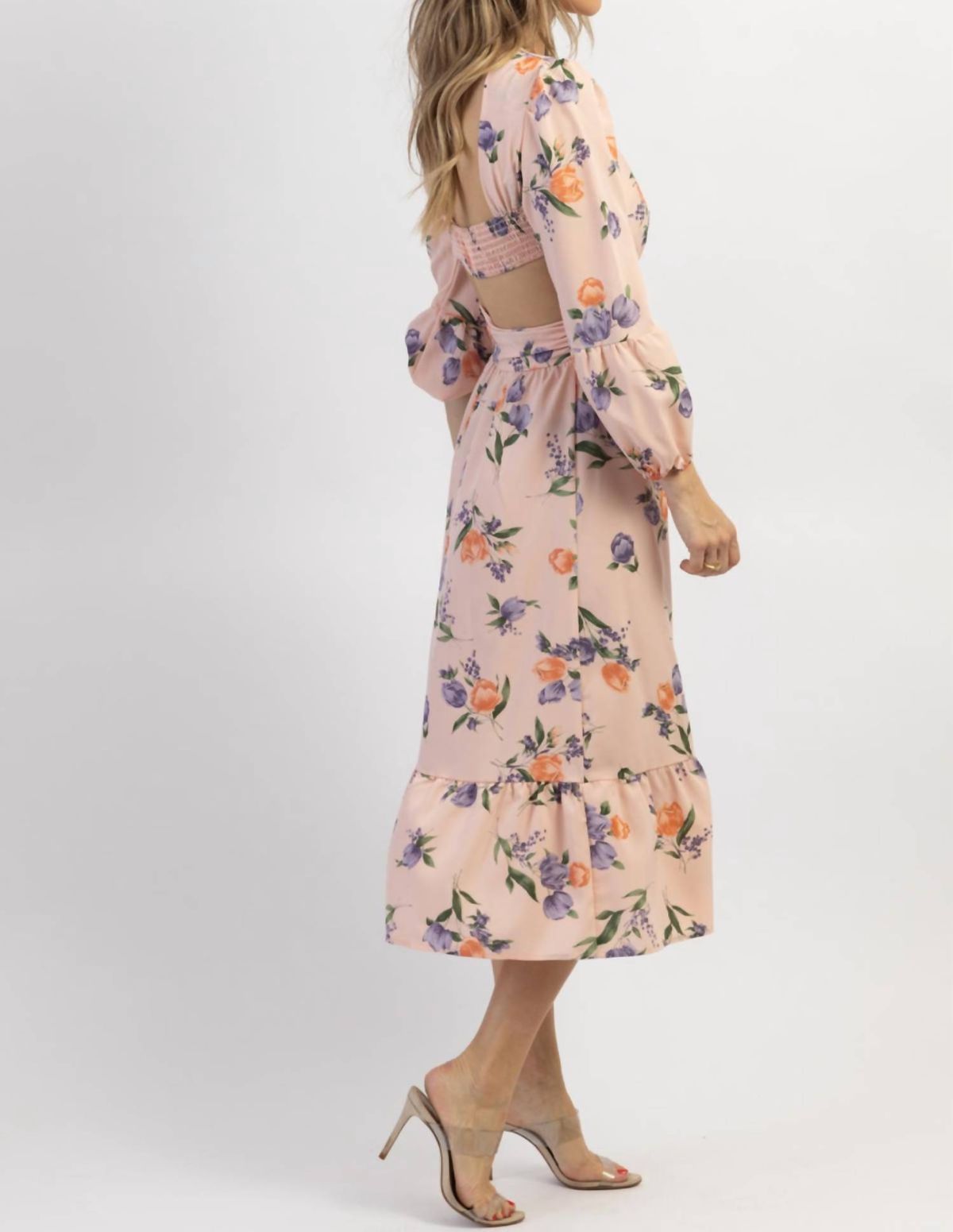 Style 1-259631249-2696 SUNDAYUP Size L Long Sleeve Floral Pink Cocktail Dress on Queenly