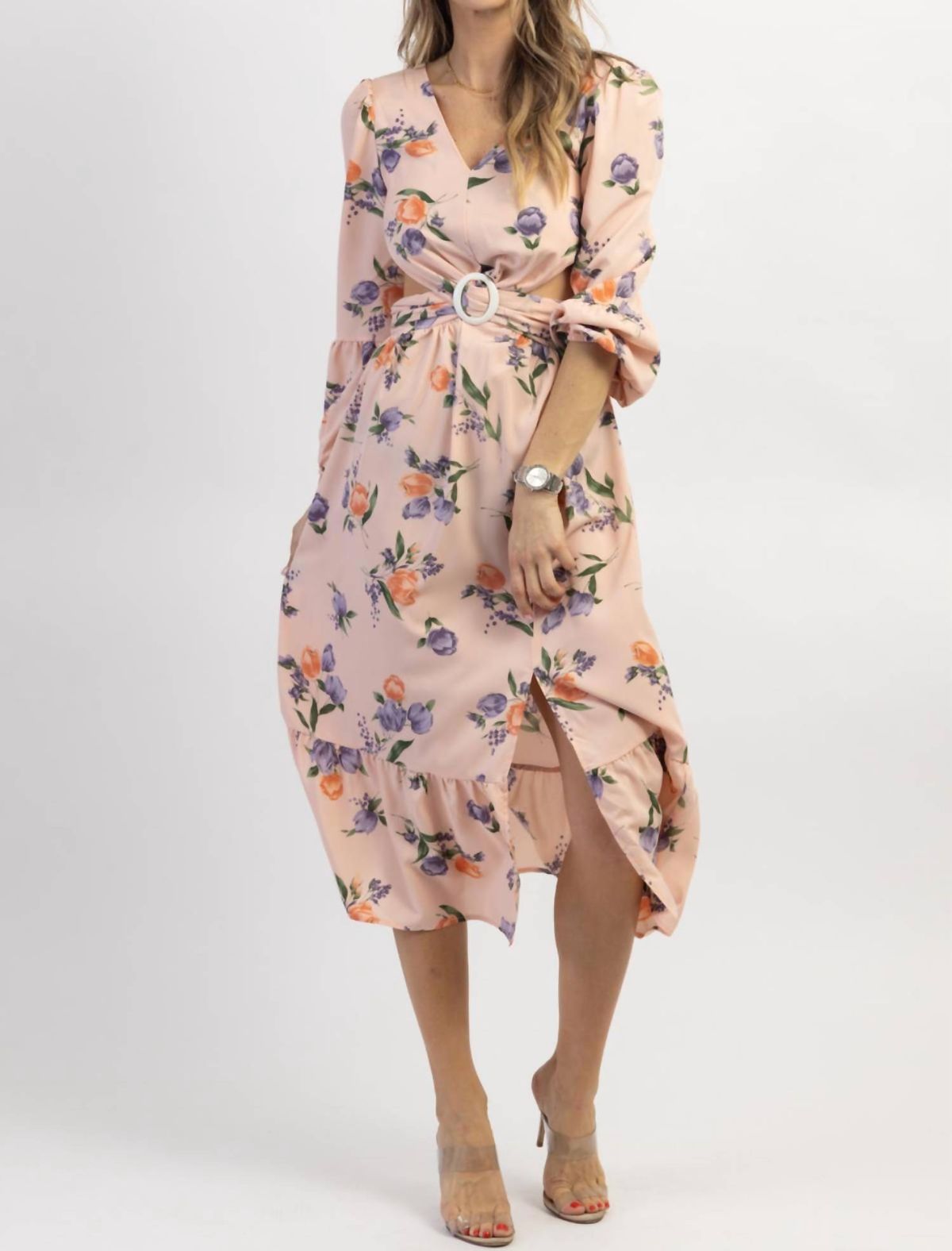 Style 1-259631249-3236 SUNDAYUP Size S Long Sleeve Floral Pink Cocktail Dress on Queenly