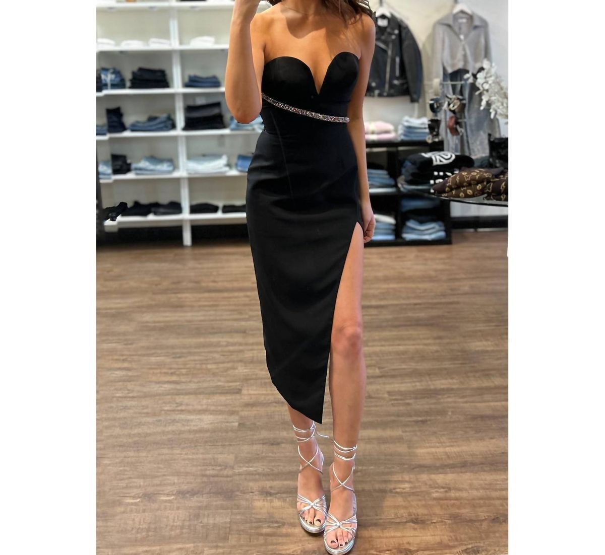 Style 1-2769219086-3855 Amanda Uprichard Size XS Strapless Sequined Black Cocktail Dress on Queenly