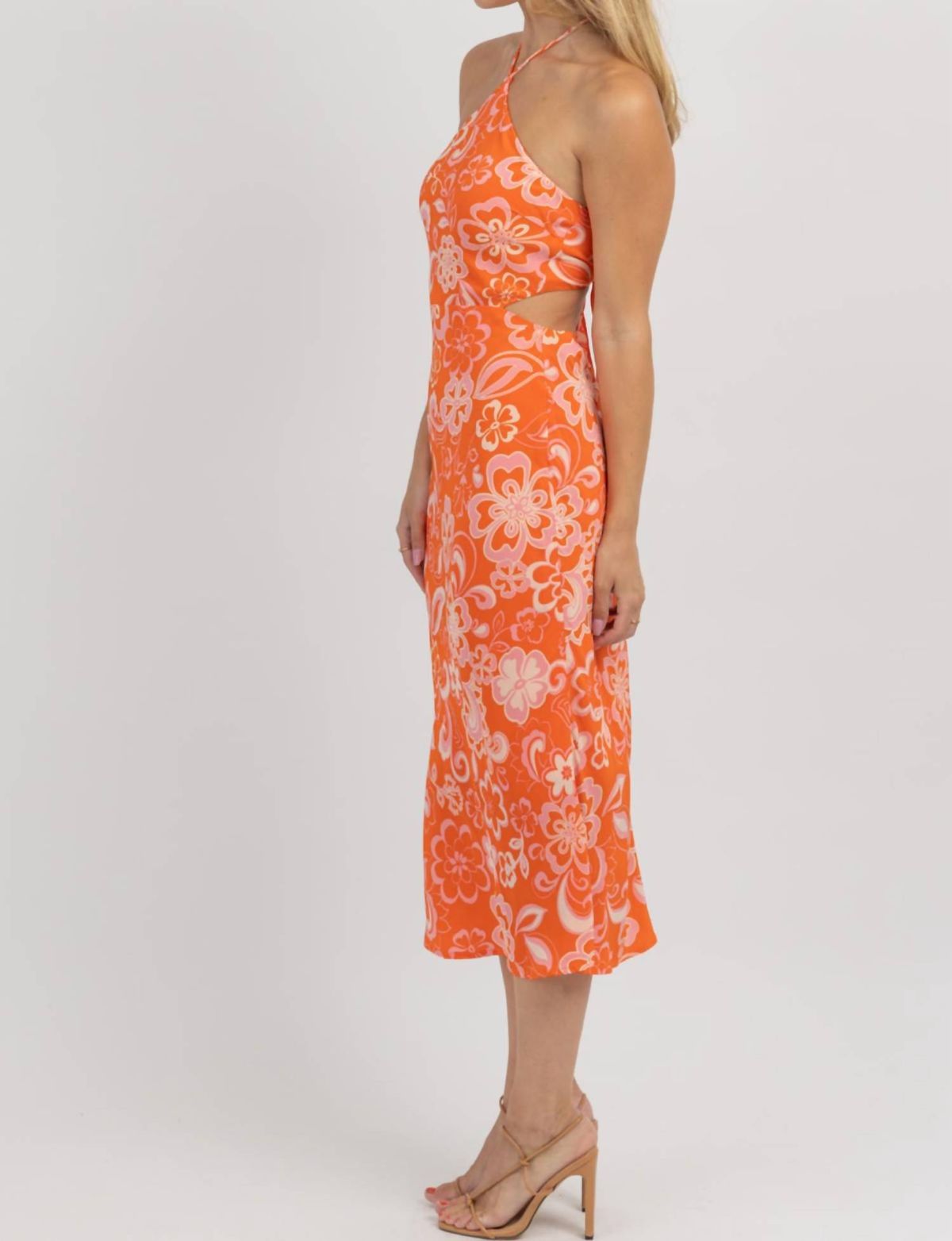 Style 1-2844903517-2696 OLIVACEOUS Size L Halter Floral Orange Floor Length Maxi on Queenly