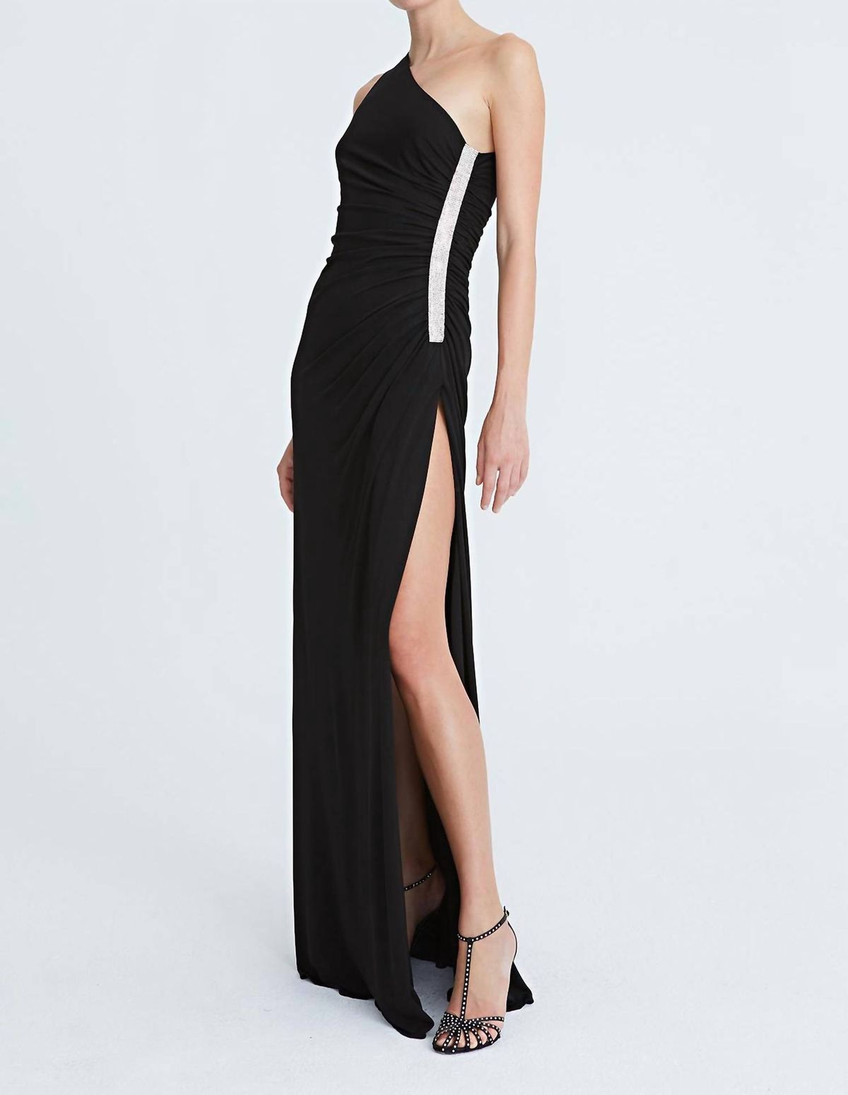Style 1-2926450037-649 HALSTON HERITAGE Size 2 One Shoulder Sequined Black Floor Length Maxi on Queenly
