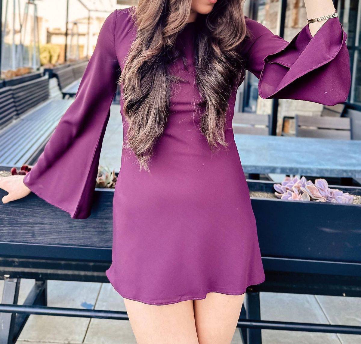 Style 1-3201549020-3011 LE LIS Size M Nightclub Burgundy Purple Cocktail Dress on Queenly