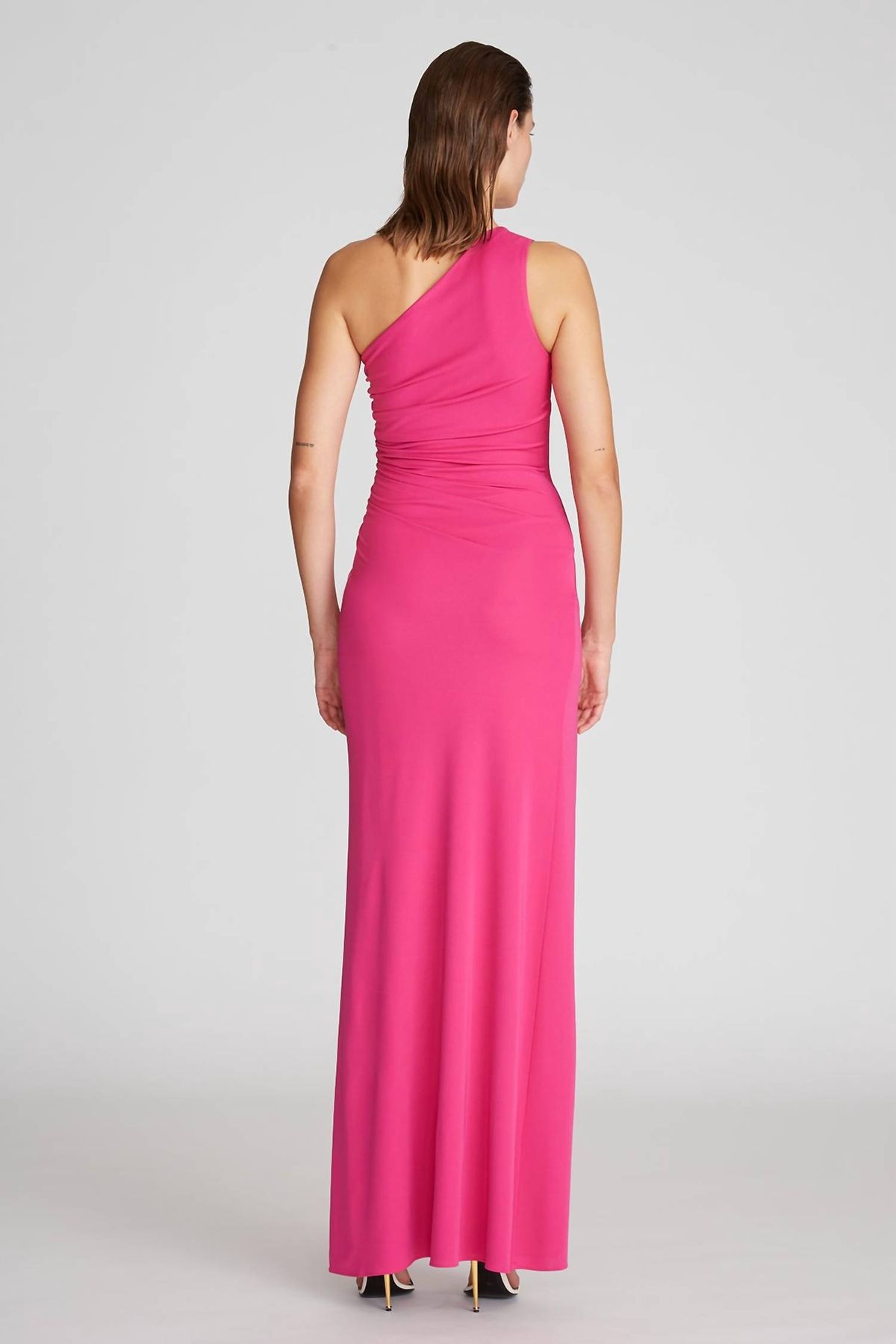 Style 1-3916124304-649 HALSTON HERITAGE Size 2 One Shoulder Pink Side Slit Dress on Queenly