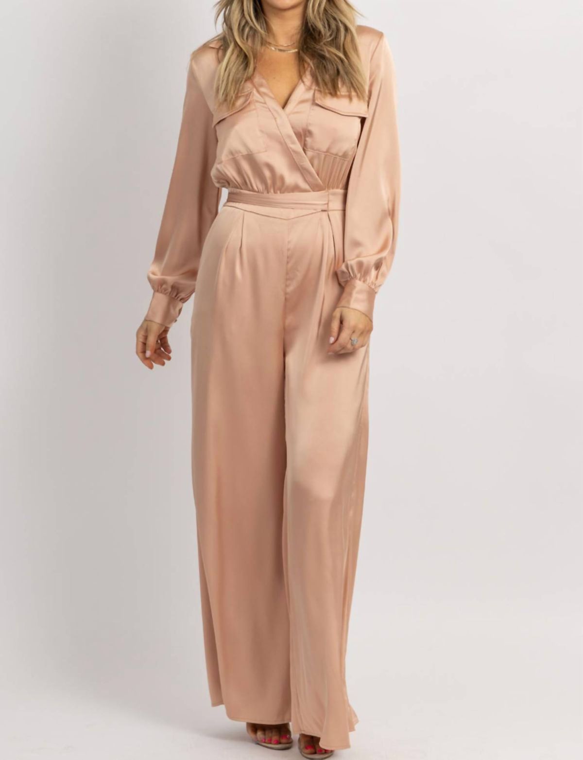 Style 1-3937699077-2696 Strut & Bolt Size L Long Sleeve Nude Formal Jumpsuit on Queenly