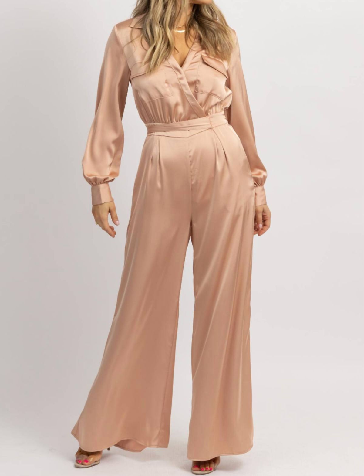 Style 1-3937699077-2696 Strut & Bolt Size L Long Sleeve Nude Formal Jumpsuit on Queenly