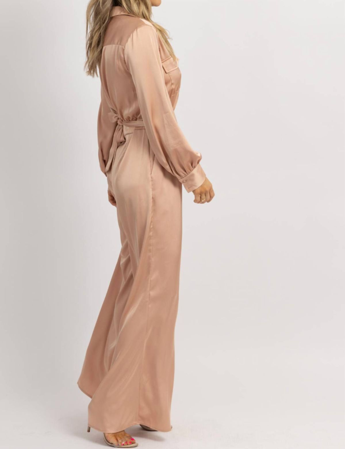 Style 1-3937699077-2696 Strut & Bolt Size L Long Sleeve Nude Formal Jumpsuit on Queenly