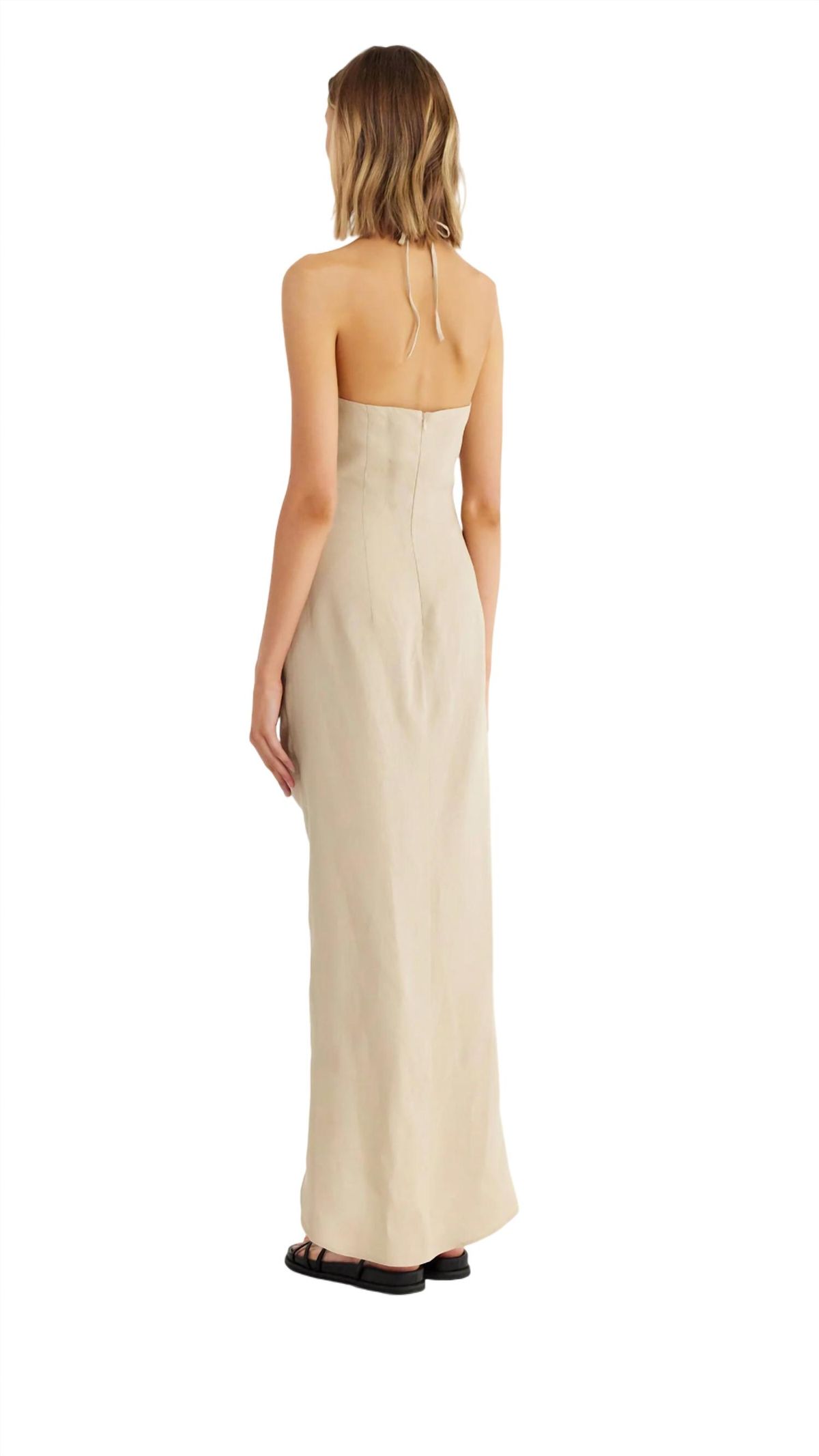 Style 1-4032356185-3471 RUMER Size S Halter Nude Side Slit Dress on Queenly