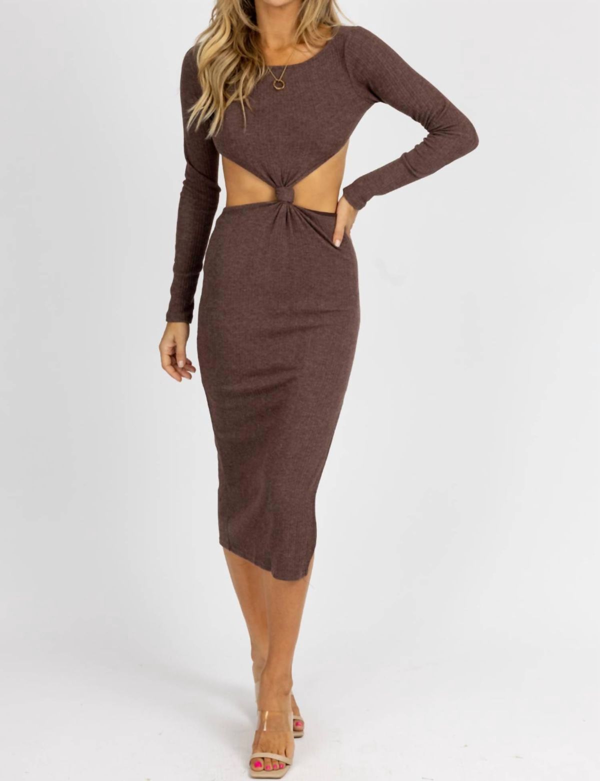 Style 1-4035373751-2696 PAPERMOON Size L Long Sleeve Brown Cocktail Dress on Queenly