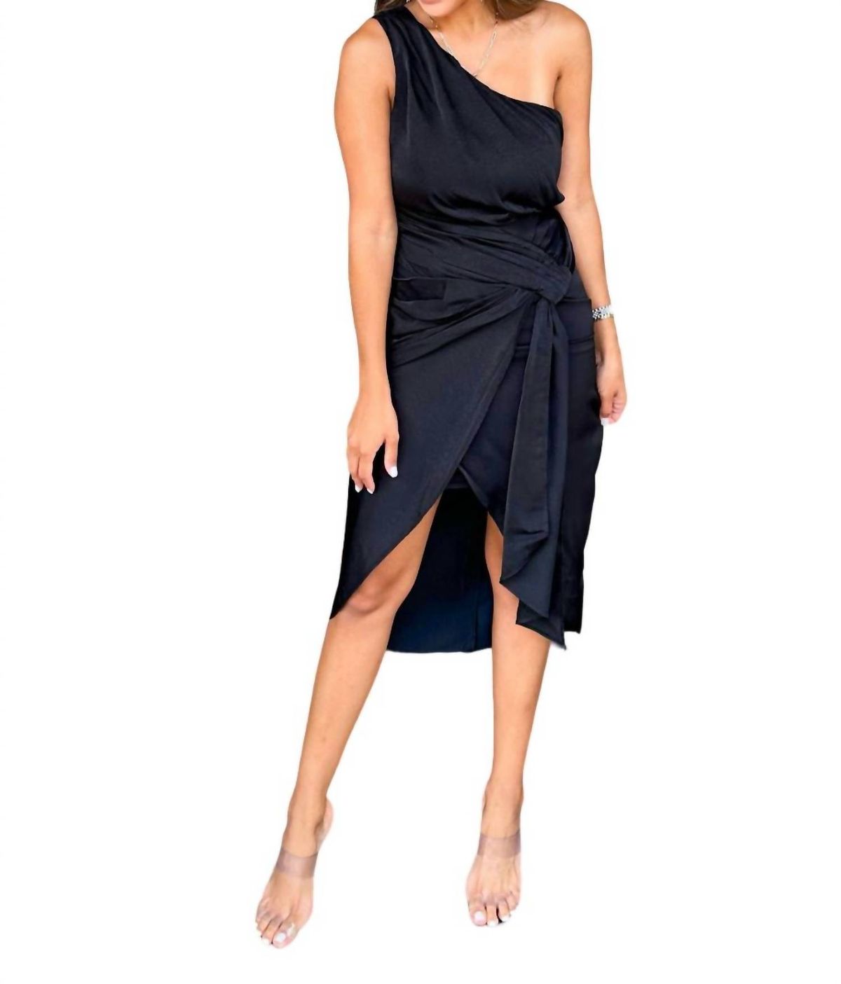 Style 1-4107634077-3471 DO+BE Size S One Shoulder Black Cocktail Dress on Queenly
