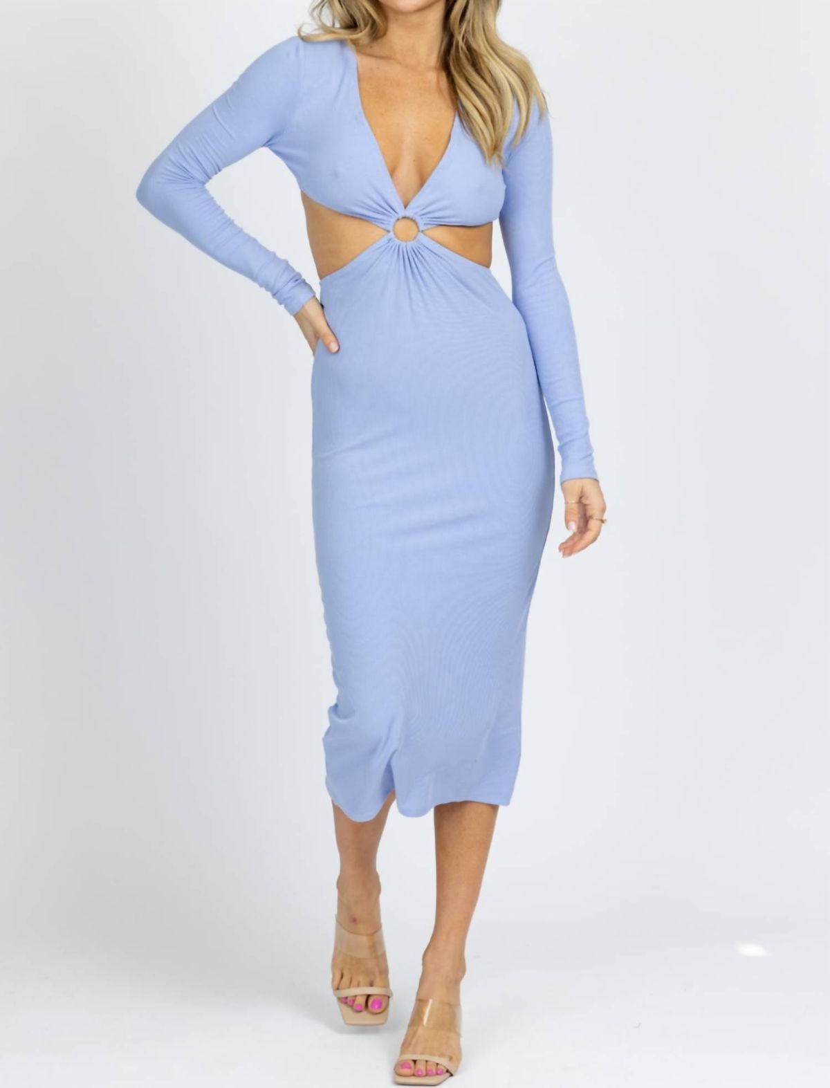 Style 1-4254988853-3236 Pretty Garbage Size S Long Sleeve Blue Cocktail Dress on Queenly