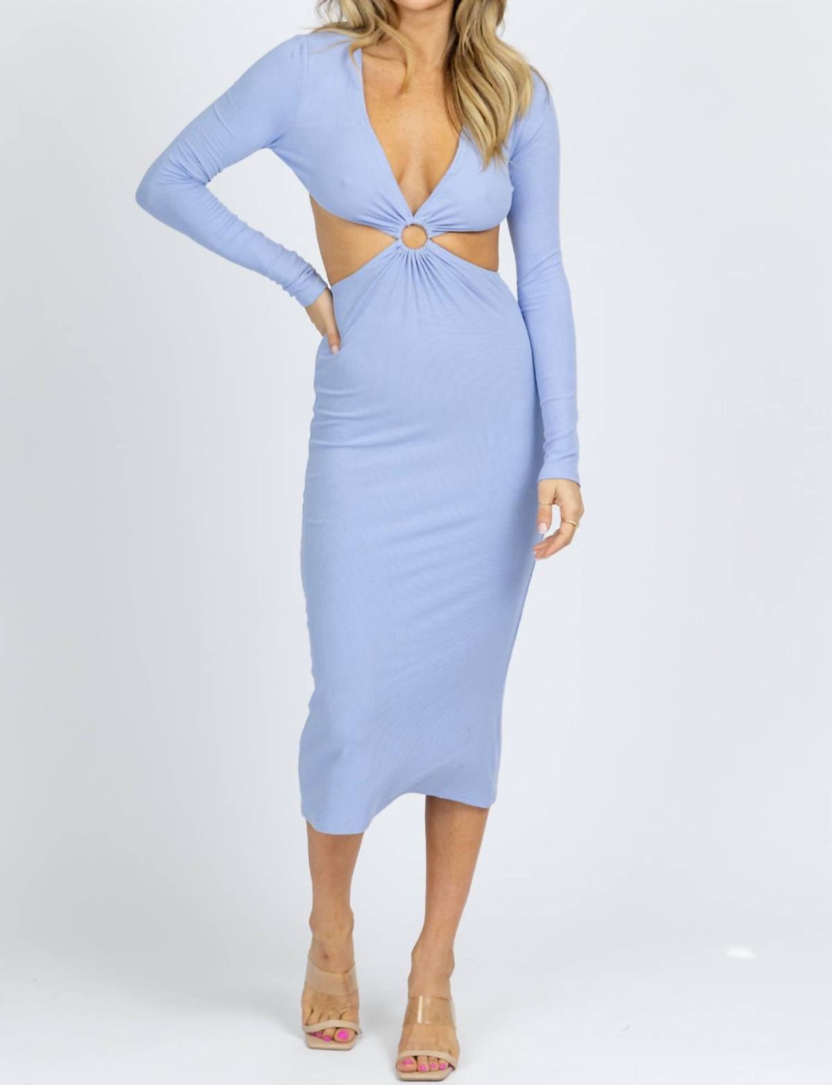 Style 1-4254988853-3236 Pretty Garbage Size S Long Sleeve Blue Cocktail Dress on Queenly