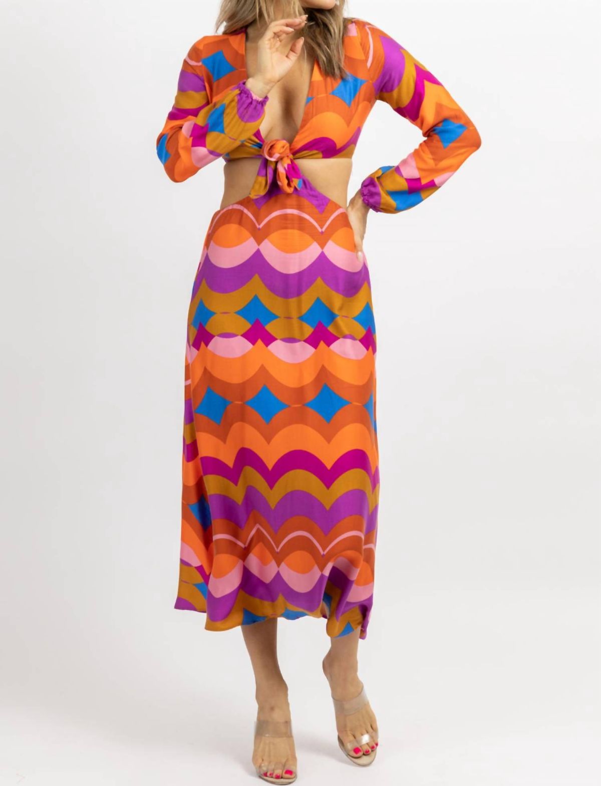 Style 1-428451738-3236 OLIVACEOUS Size S Long Sleeve Multicolor Floor Length Maxi on Queenly