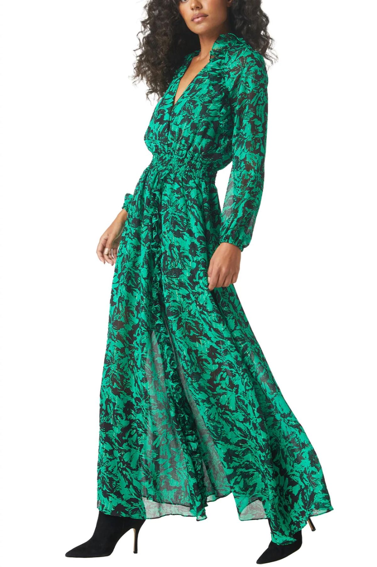 Style 1-517271924-2696 Misa Los Angeles Size L Sheer Emerald Green Side Slit Dress on Queenly