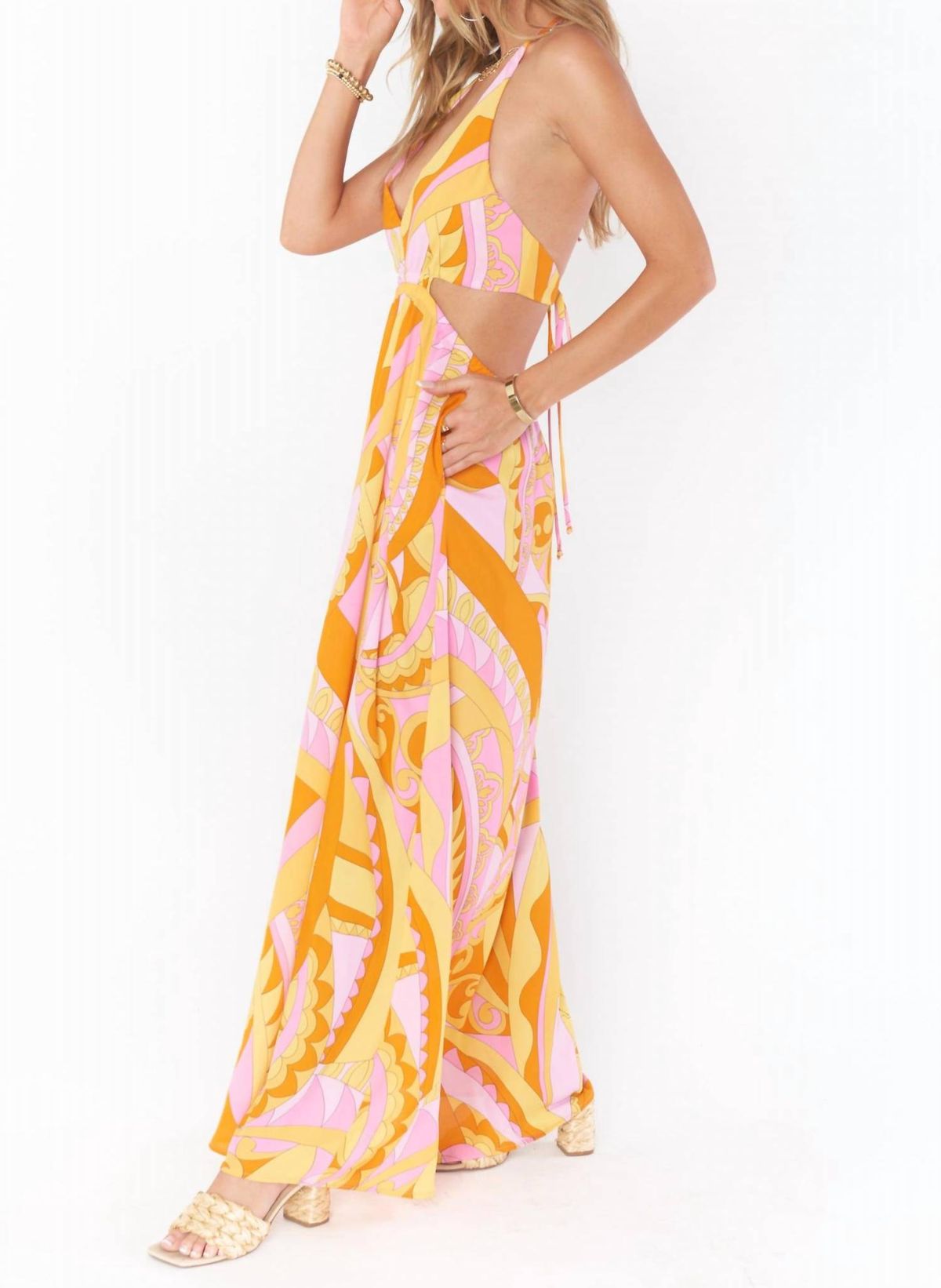 Style 1-659549370-3899 Show Me Your Mumu Size XS Halter Yellow Floor Length Maxi on Queenly