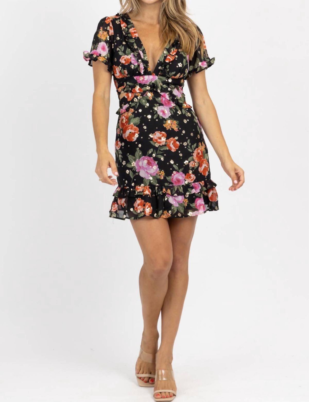 Style 1-668936601-3236 STORIA Size S Floral Black Cocktail Dress on Queenly