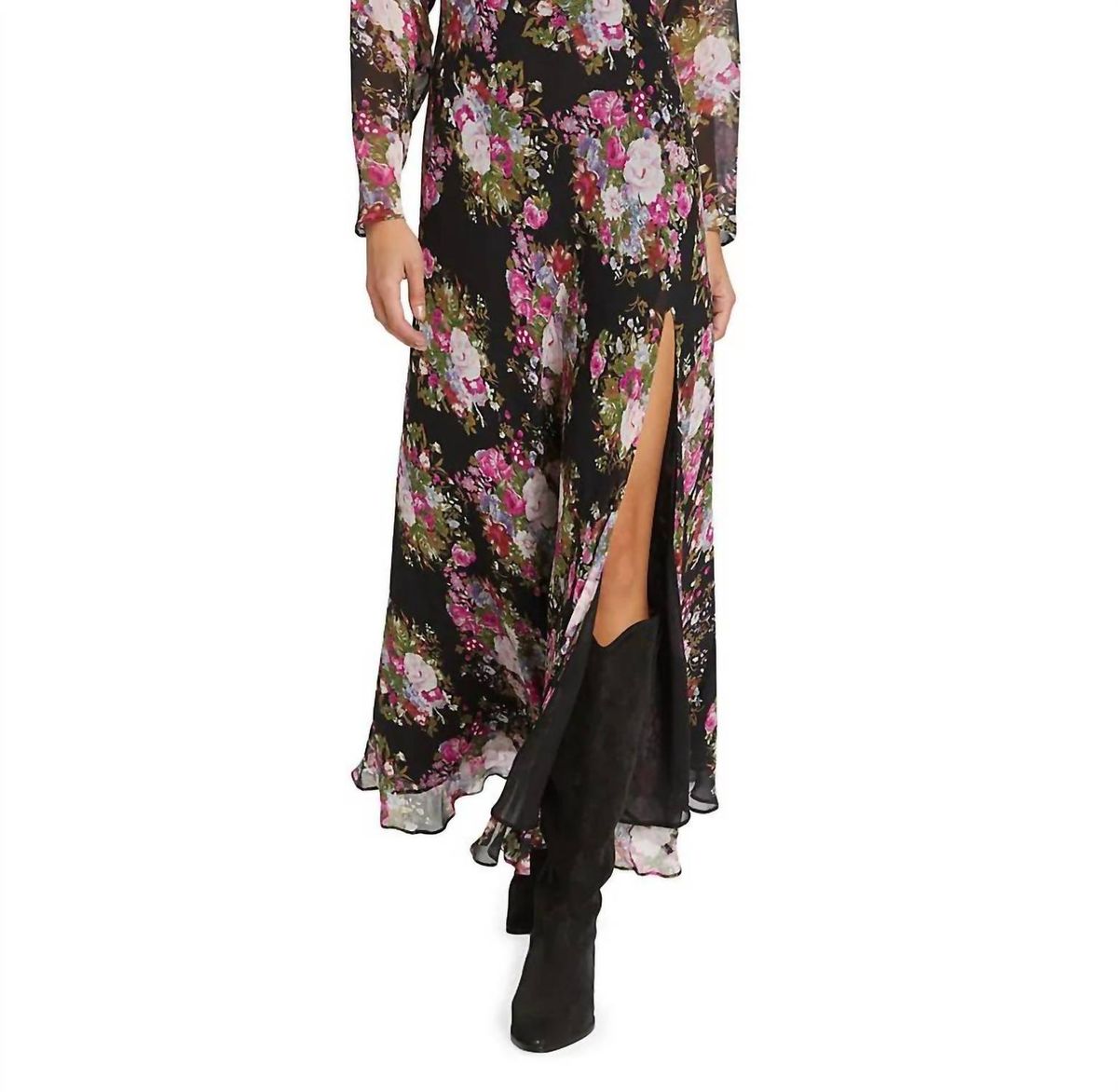 Style 1-713305795-1498 LoveShackFancy Size 4 Long Sleeve Black Side Slit Dress on Queenly