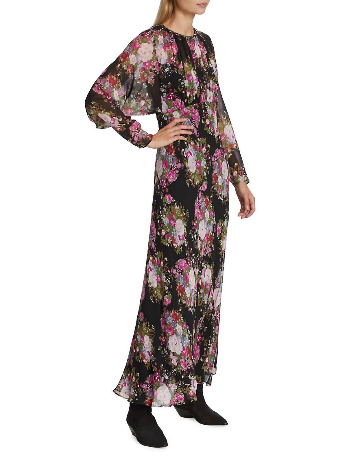 Style 1-713305795-1498 LoveShackFancy Size 4 Long Sleeve Black Side Slit Dress on Queenly