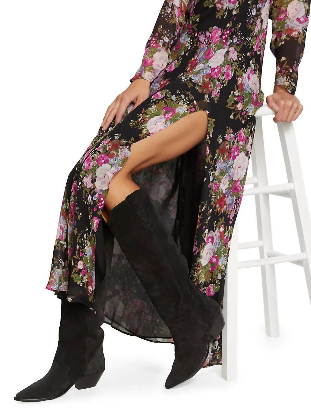 Style 1-713305795-2168 LoveShackFancy Size 8 Long Sleeve Black Side Slit Dress on Queenly