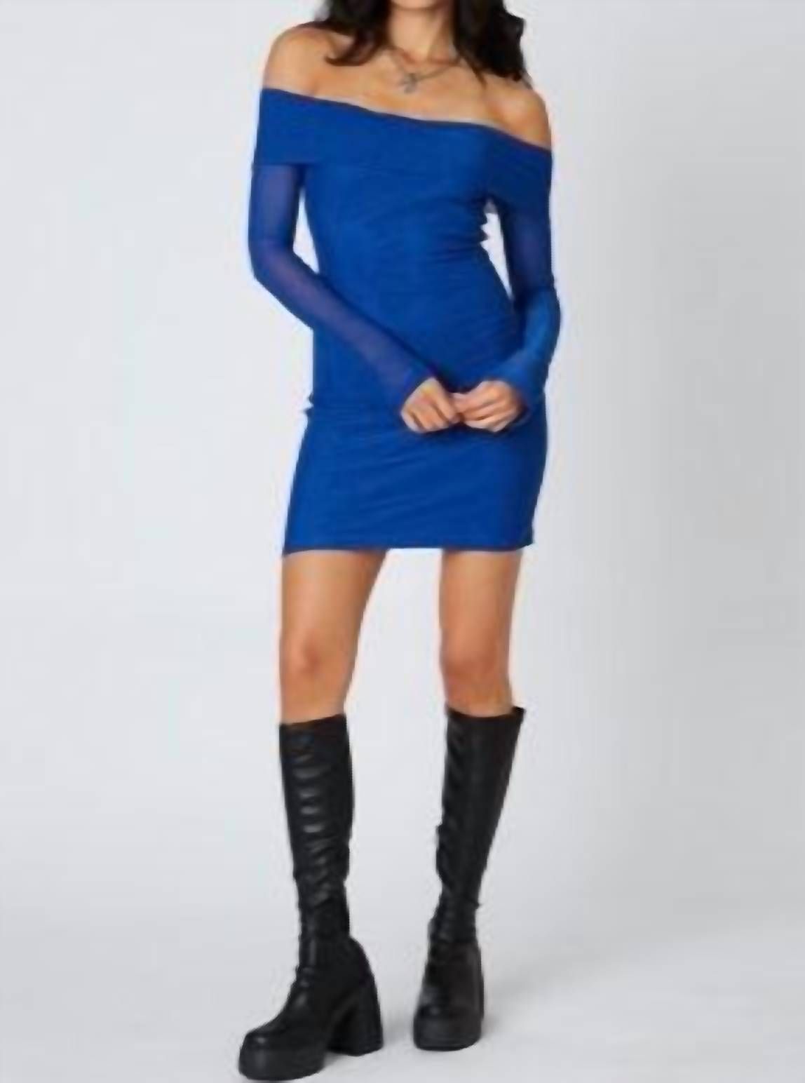 Style 1-957647246-2790 Cotton Candy Size L Long Sleeve Sheer Blue Cocktail Dress on Queenly