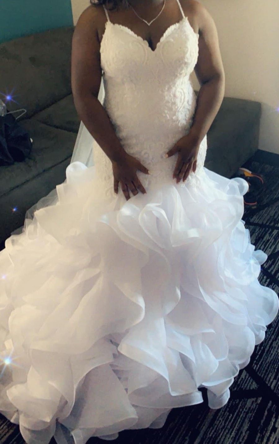Plus Size 16 Wedding Plunge White Mermaid Dress on Queenly