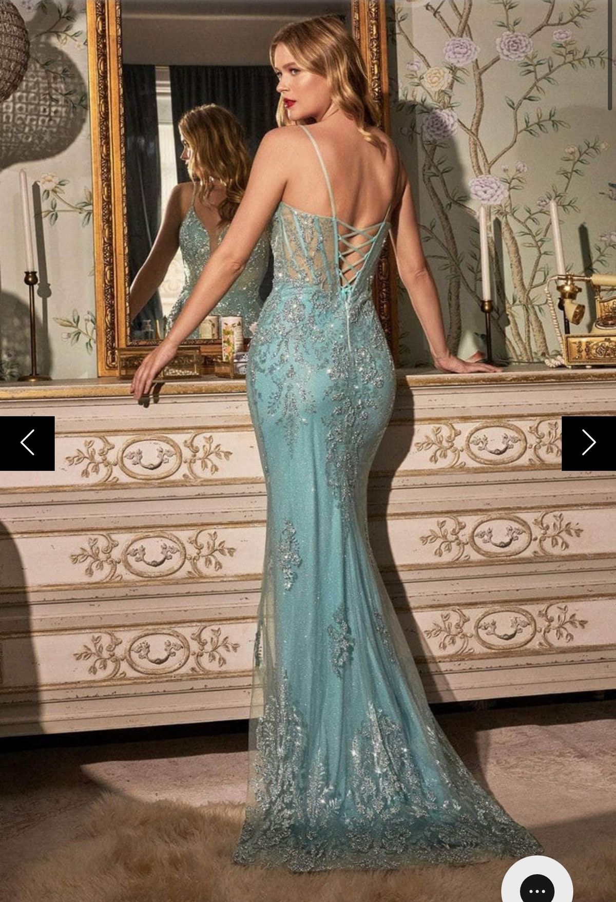 Style J810 Cinderella Divine Size 4 Prom Plunge Blue Mermaid Dress on Queenly
