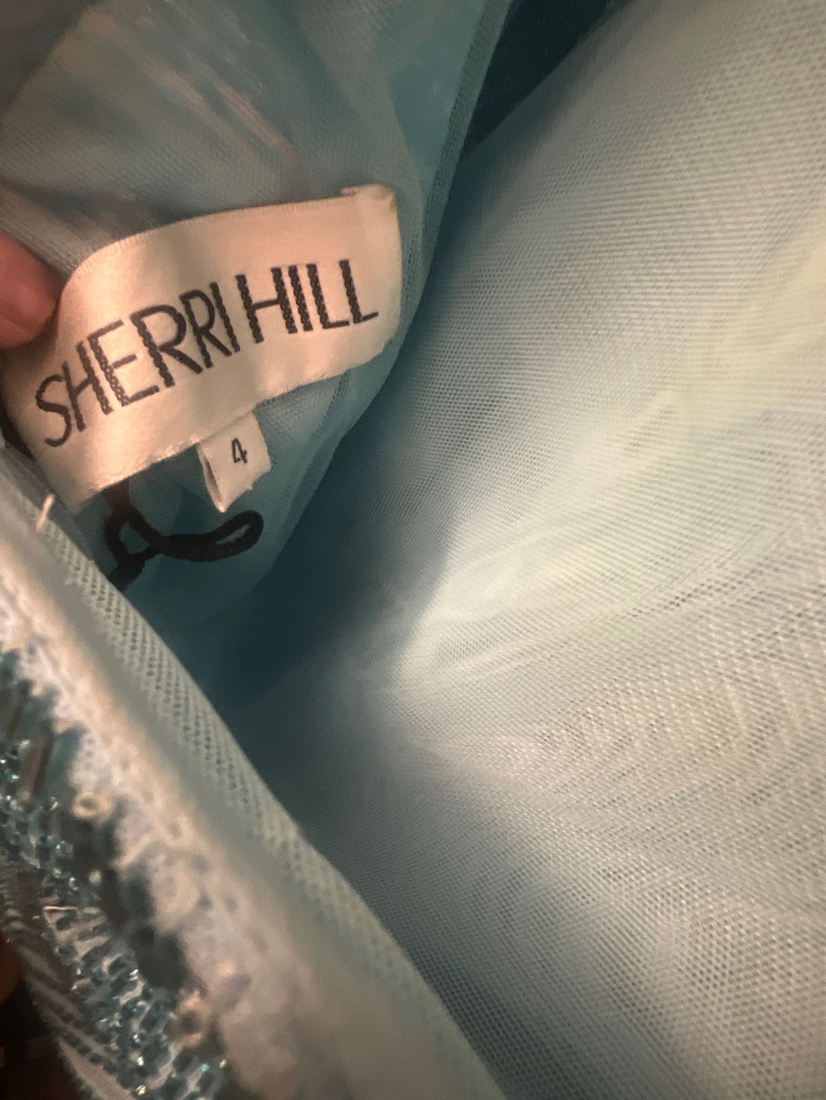 Style 54836 Sherri Hill Size 4 Prom Plunge Multicolor Side Slit Dress on Queenly