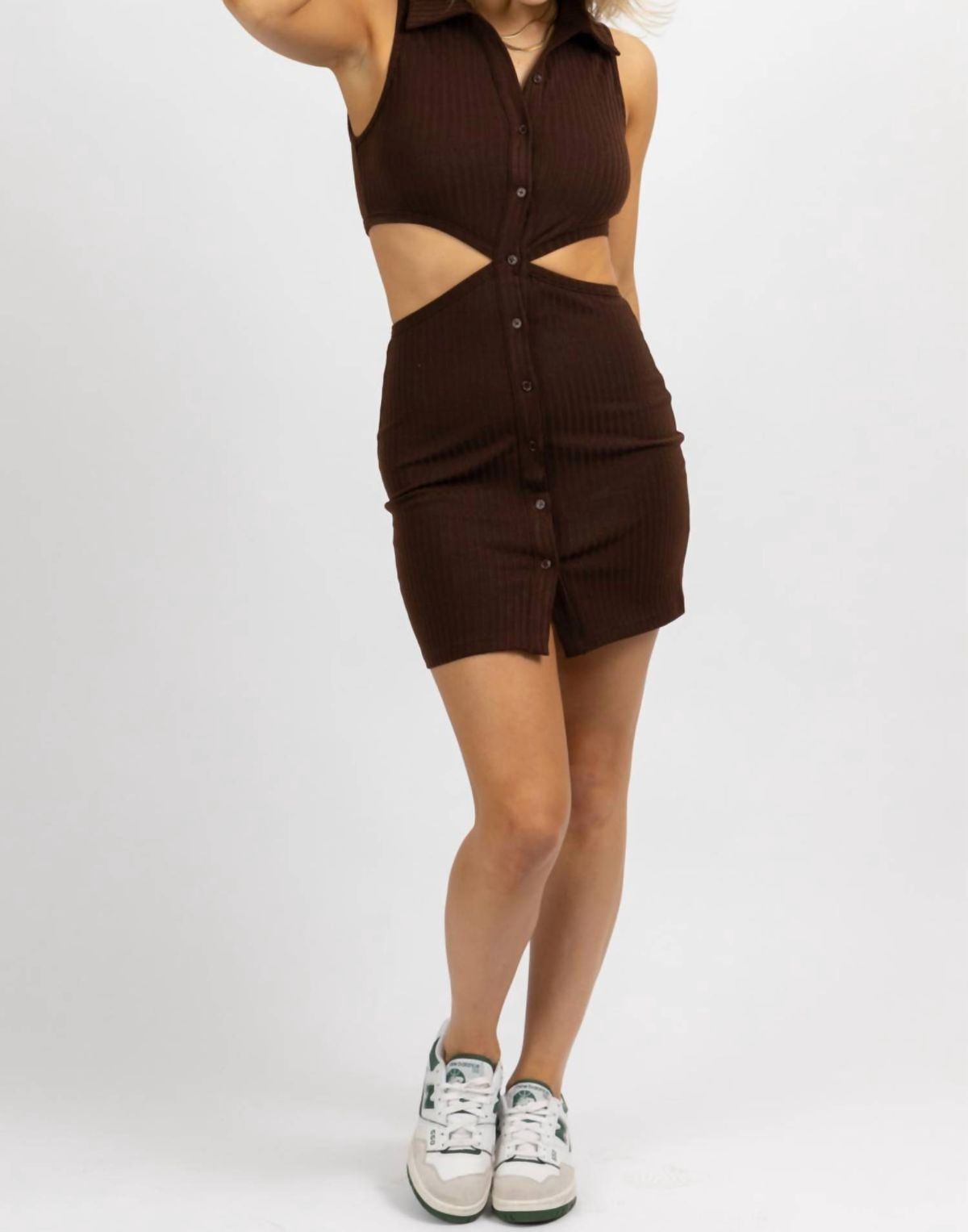 Style 1-96851910-3236 Pretty Garbage Size S High Neck Brown Cocktail Dress on Queenly