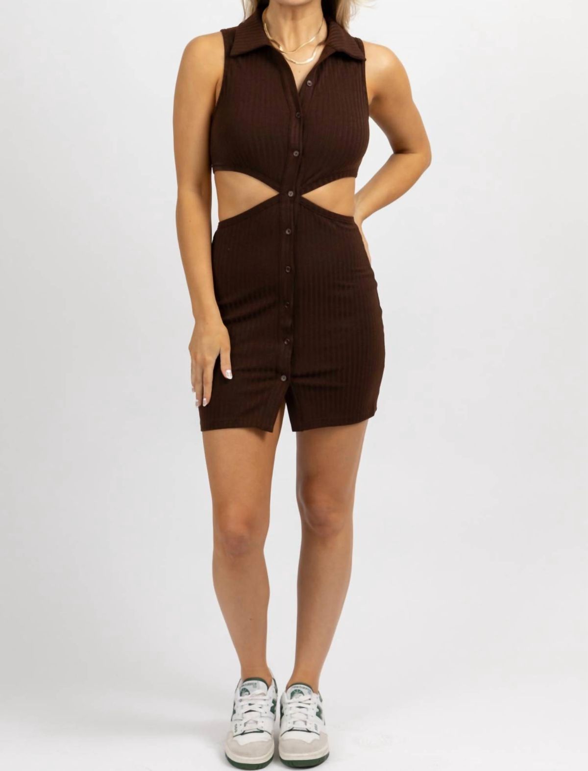 Style 1-96851910-3236 Pretty Garbage Size S High Neck Brown Cocktail Dress on Queenly