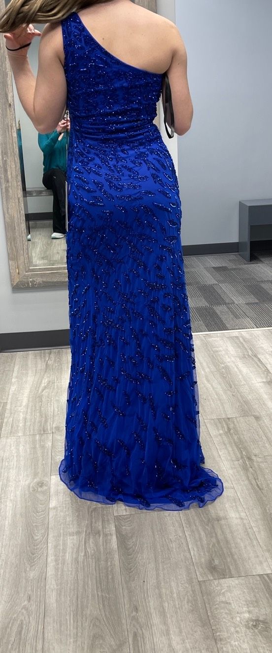 Primavera Size 00 Prom One Shoulder Blue Side Slit Dress on Queenly