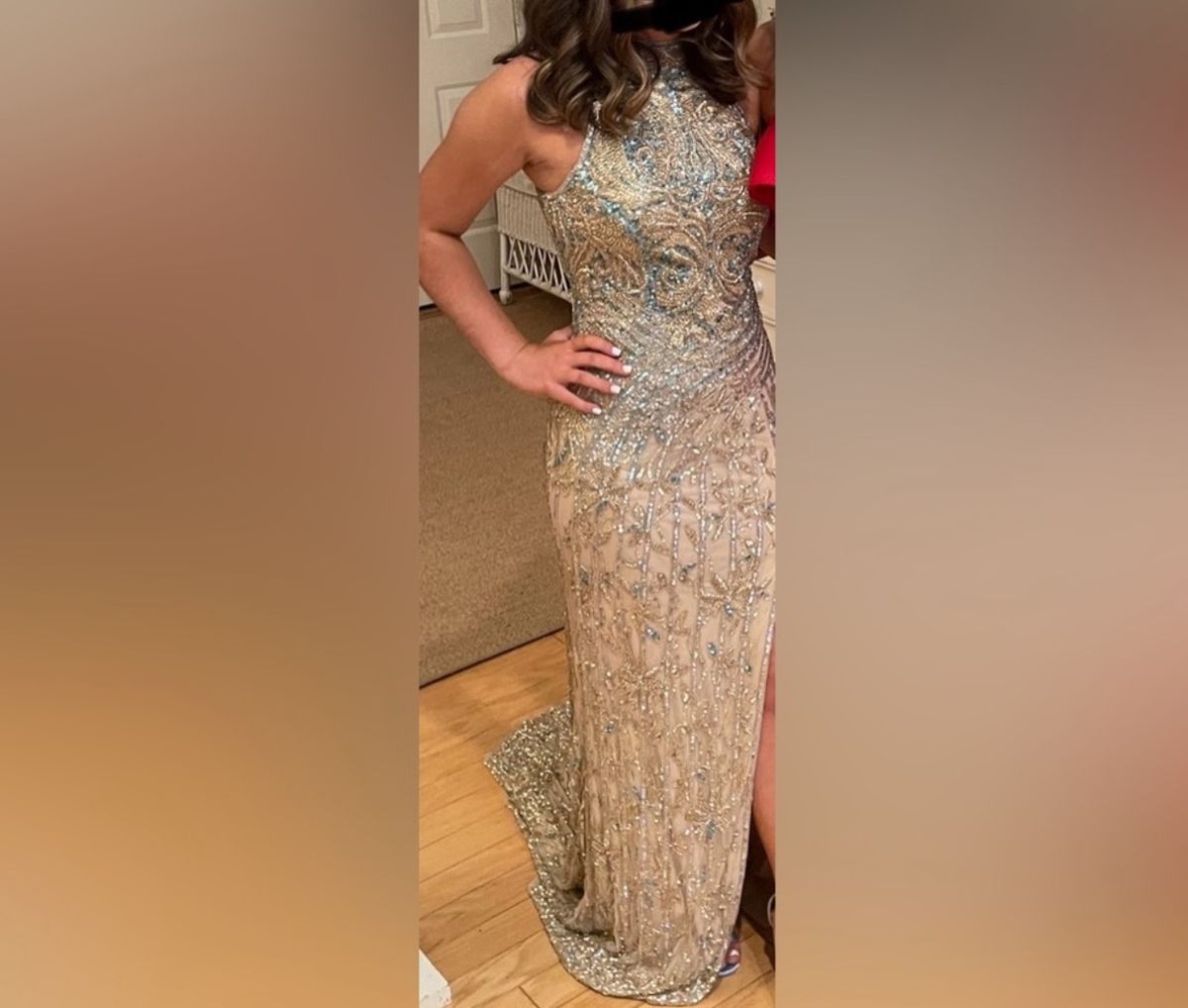 Sherri Hill Size 0 Prom Halter Gold Side Slit Dress on Queenly