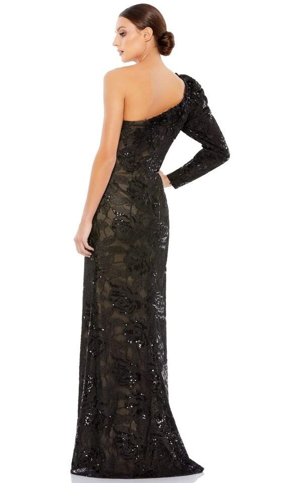 Mac Duggal Size 14 One Shoulder Lace Black A-line Dress on Queenly