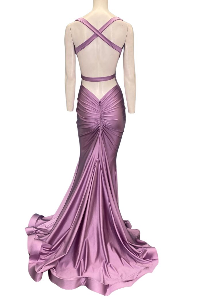 Style 737 Jessica Angel Size 4 Plunge Purple Floor Length Maxi on Queenly