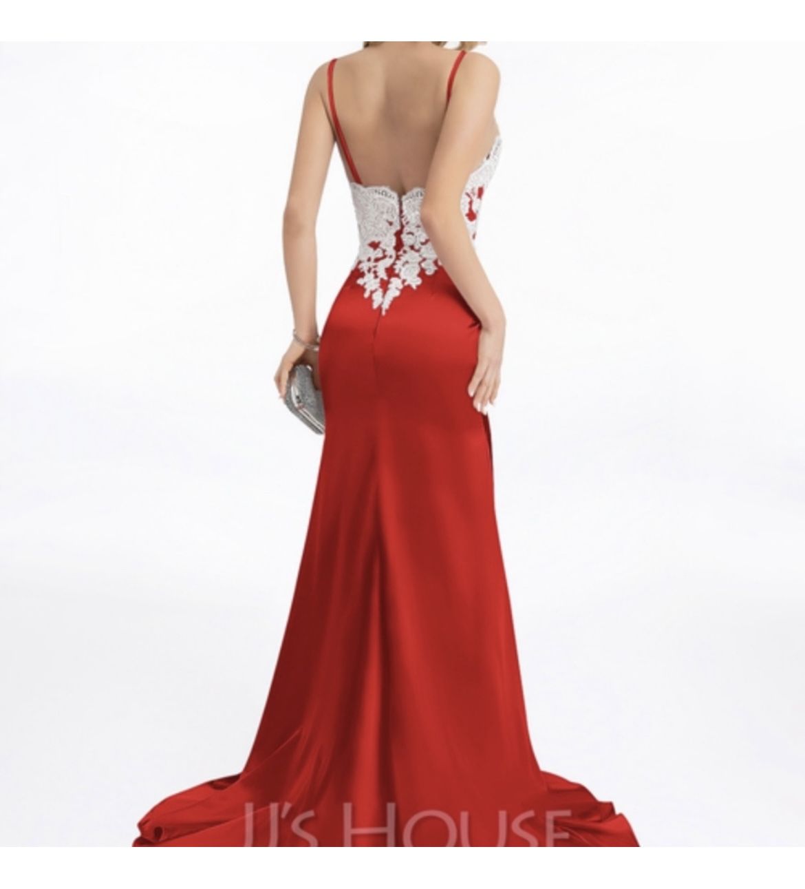 JJs House Size 4 Prom Lace Red Mermaid Dress on Queenly