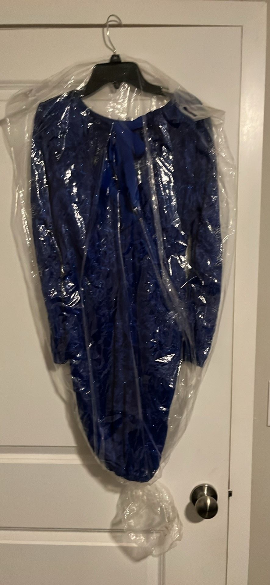 Size 12 Prom Long Sleeve Blue Floor Length Maxi on Queenly