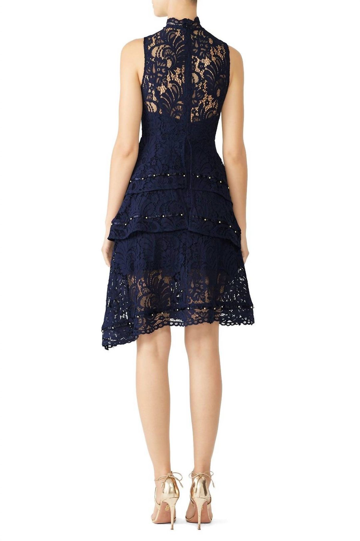 Style 1-1045911869-2901-1 KEEPSAKE Size M High Neck Lace Navy Blue Cocktail Dress on Queenly