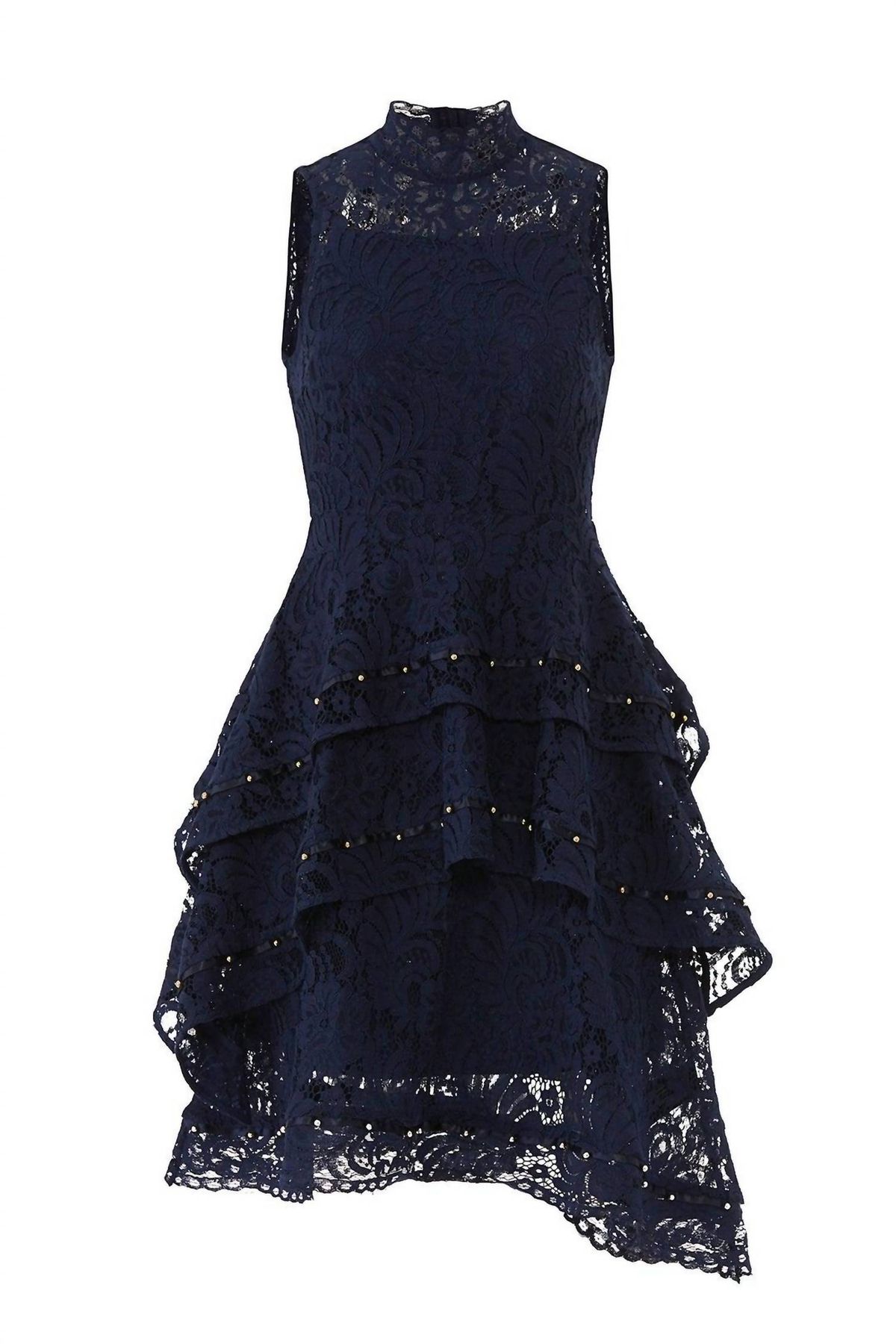 Style 1-1045911869-3855-1 KEEPSAKE Size XS High Neck Lace Navy Blue Cocktail Dress on Queenly