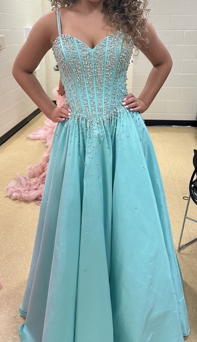 Johnathan Kayne Size 4 Prom Strapless Blue Ball Gown on Queenly