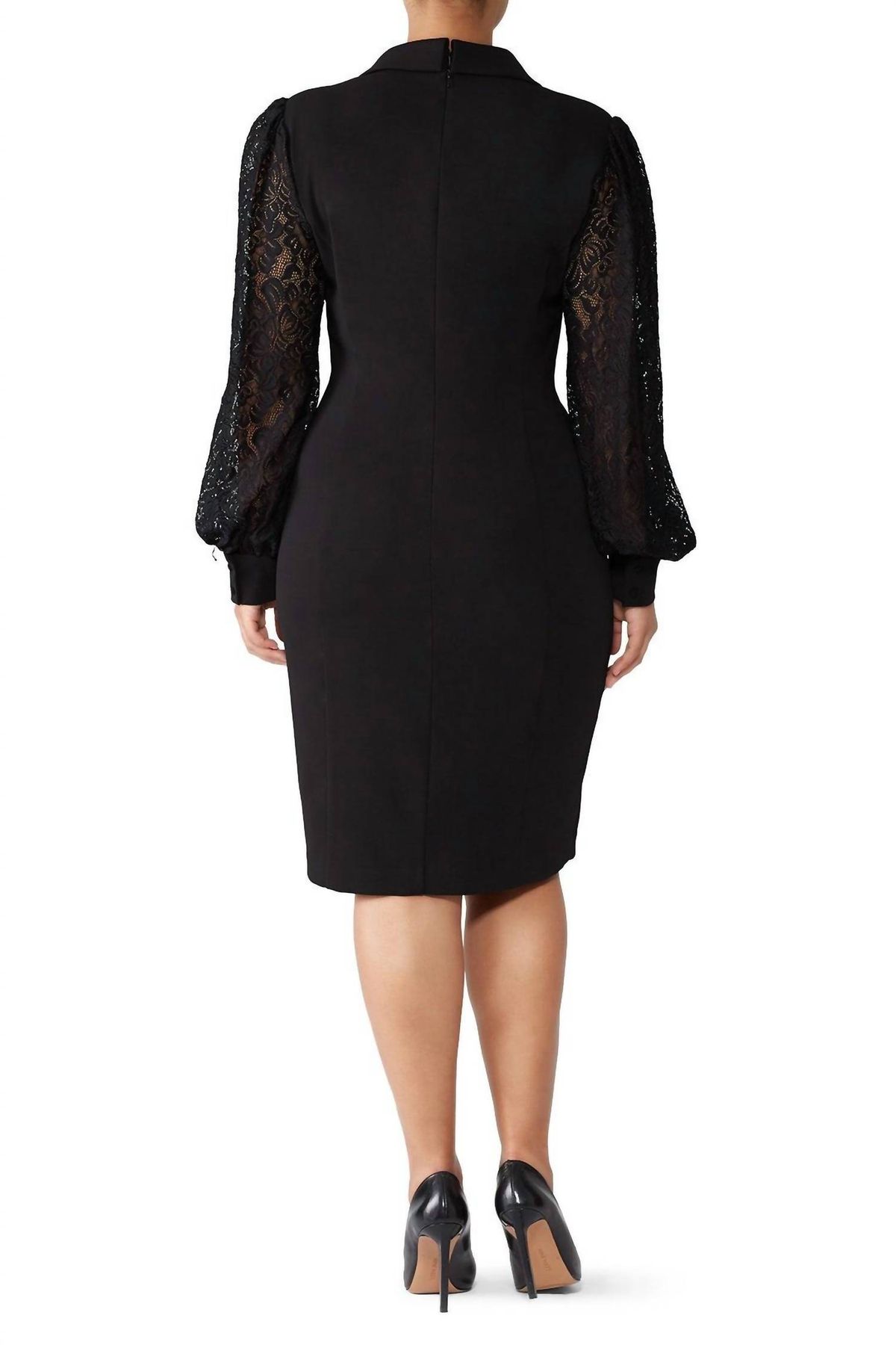 Style 1-1843936300-1498-1 BADGLEY MISCHKA Size 4 Long Sleeve Lace Black Cocktail Dress on Queenly