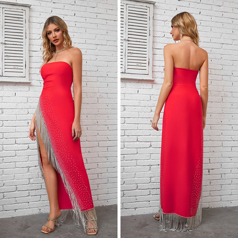 Size M Strapless Red Floor Length Maxi on Queenly