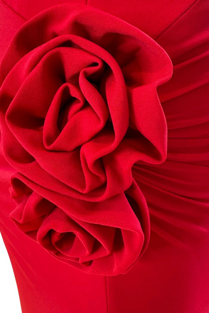 Style 37143 Jovani Size 2 Halter Floral Red Side Slit Dress on Queenly