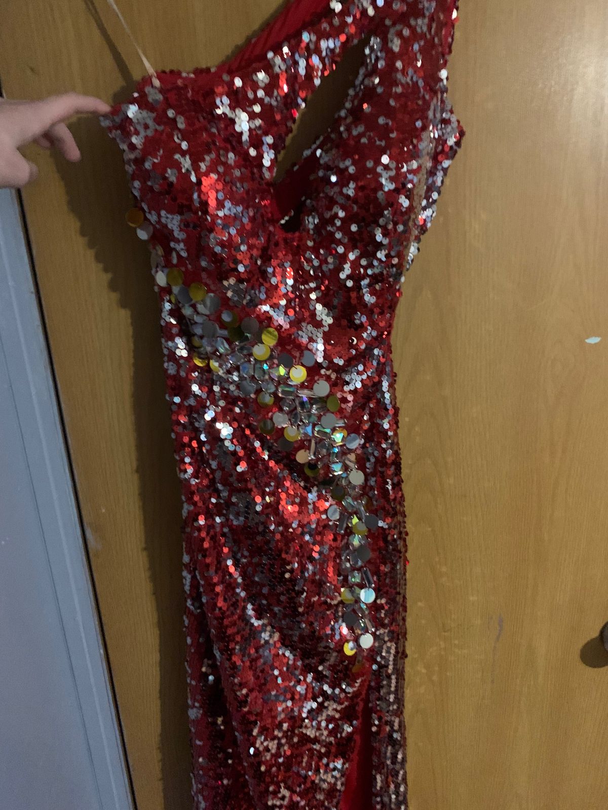 Size 4 Prom One Shoulder Red Side Slit Dress on Queenly